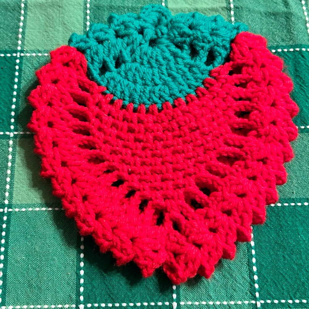 Handmade Red and Green Crochet Pot Holder